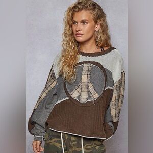 POL NWT Top French Terry Thermal Heather Charcoal Peace Patch Emblem Small - Lg